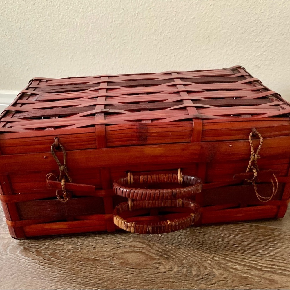 Vintage Woven Handled Picnic Basket Japan